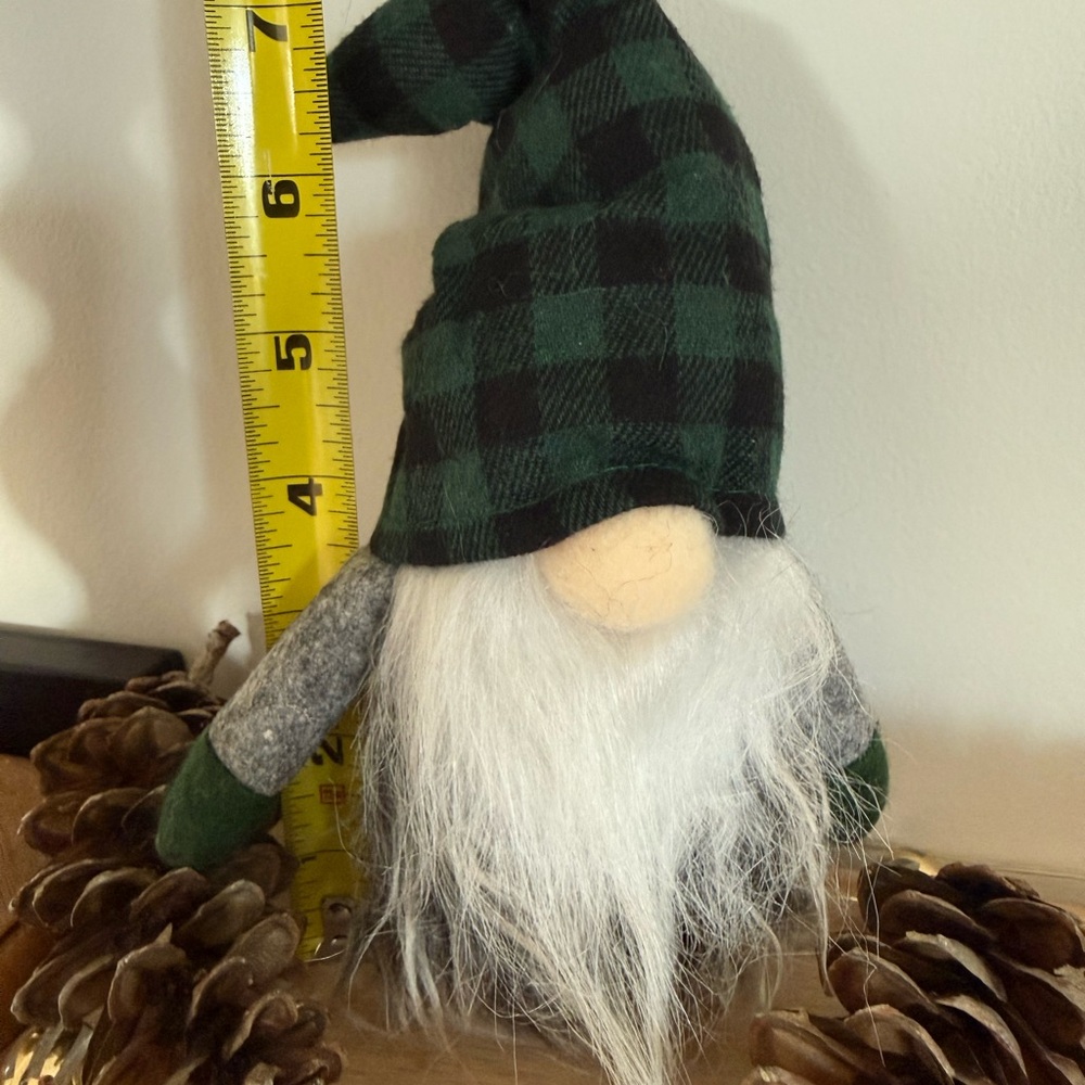 Plaid Green and Gray Gnome Figurine